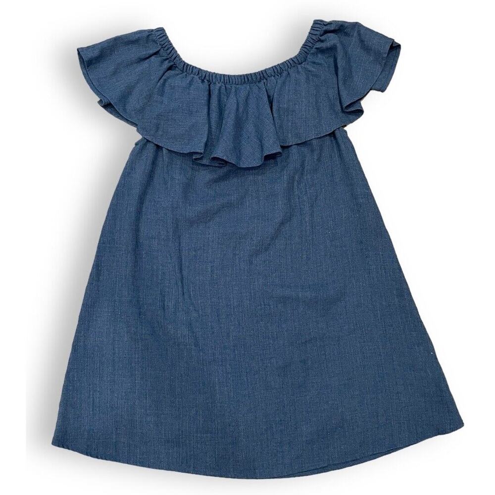 Madewell Rio Sz M Linen Blend Off Shoulder Ruffle Sleeve Blue Sun Dress